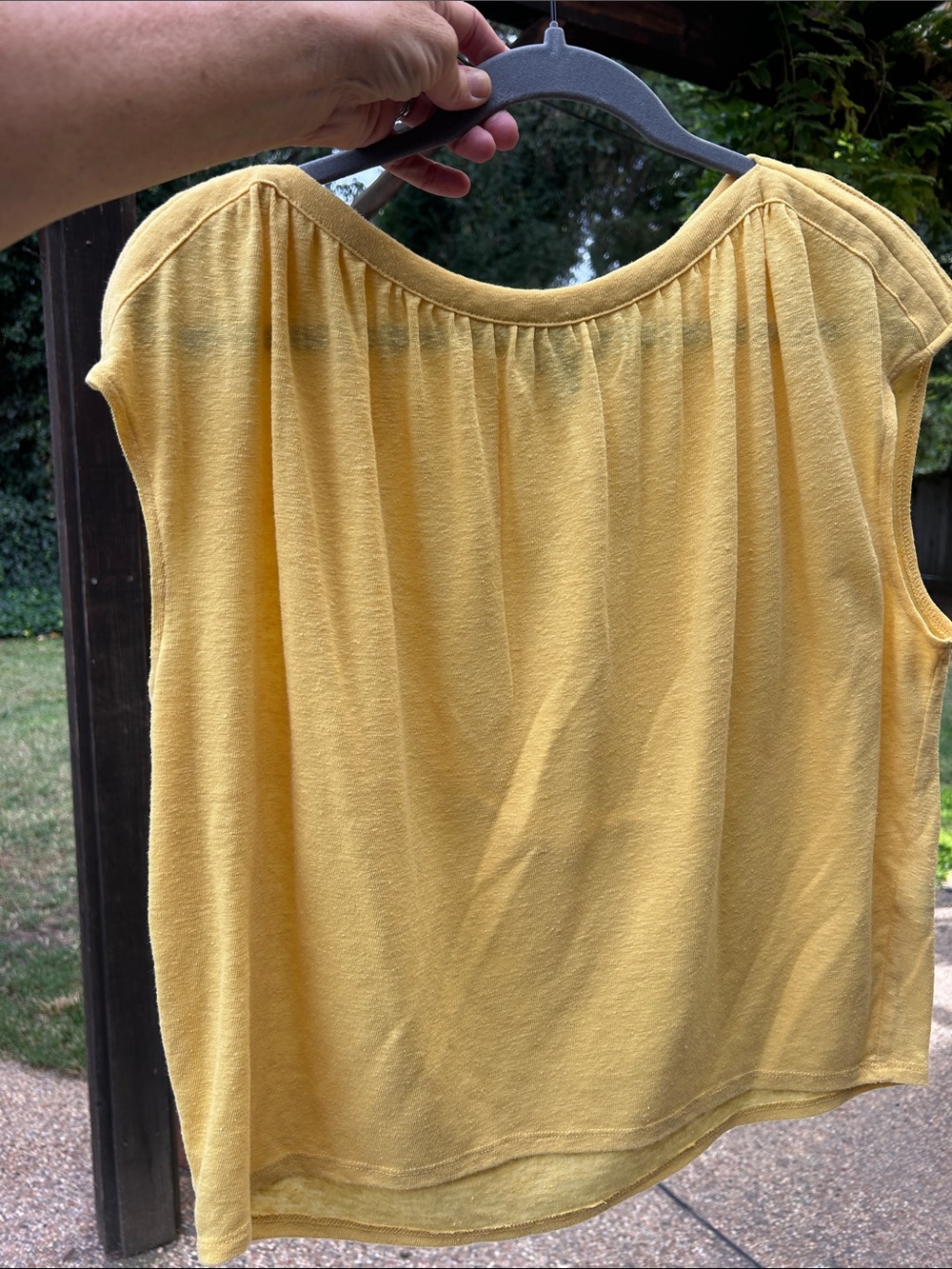 Banana Republic Soft Yellow Linen Gathered-Neck Cap-Sleeve Top